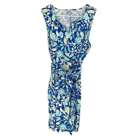 Croft‎ & Barrow Womens Floral Split Neck Sleeveless Dress Blue Size Large NWT - Picture 3 of 8